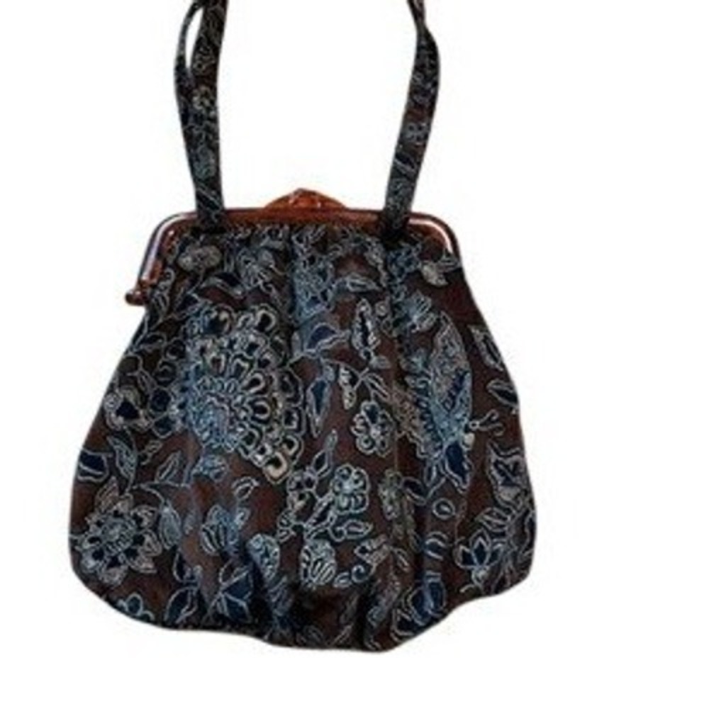 Carpetbags‎ of America Vintage Floral Batik Velvet Frame Bag Tortoiseshell Brown